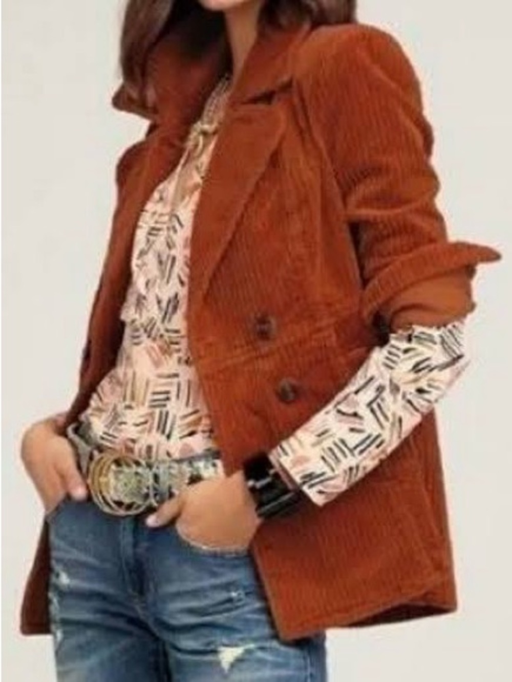 CAbi Corduroy Double-Breasted Blazer Jacket Size XS Burnt Orange Rust Style 4123